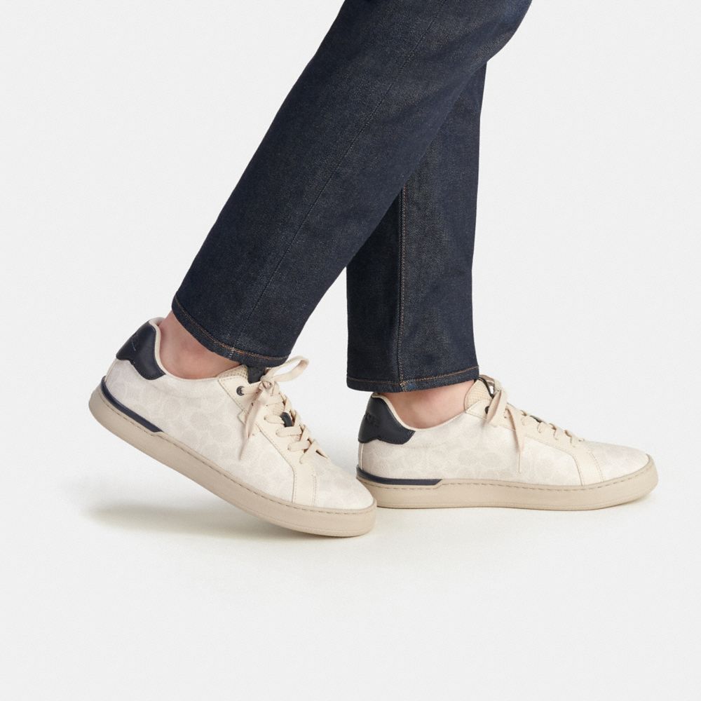 White Men Coach Lowline Low Top In Signature Canvas Chalk Cobalt Sneakers | NZ_CH31160