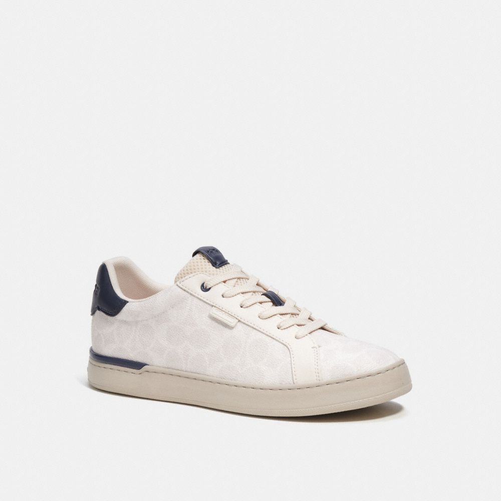 White Men Coach Lowline Low Top In Signature Canvas Chalk Cobalt Sneakers | NZ_CH31160