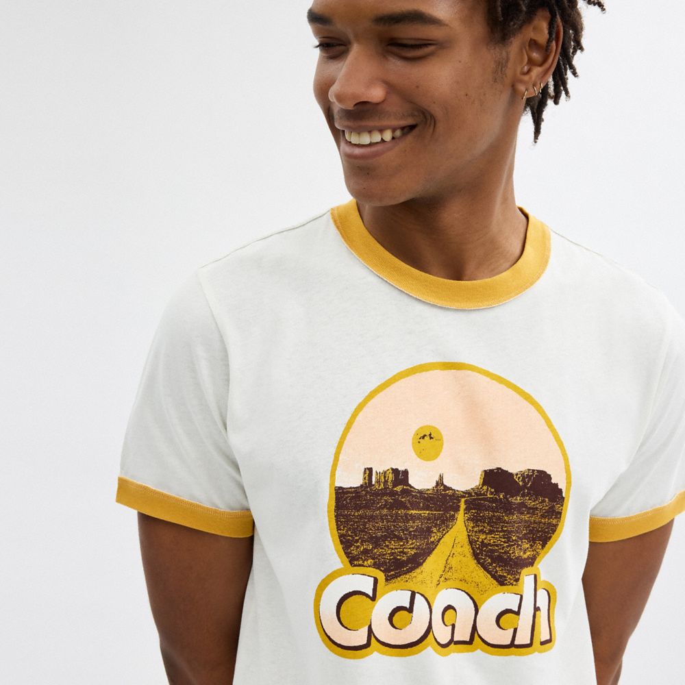 White Men Coach Roadside Ringer T Shirts | NZ_CH45719