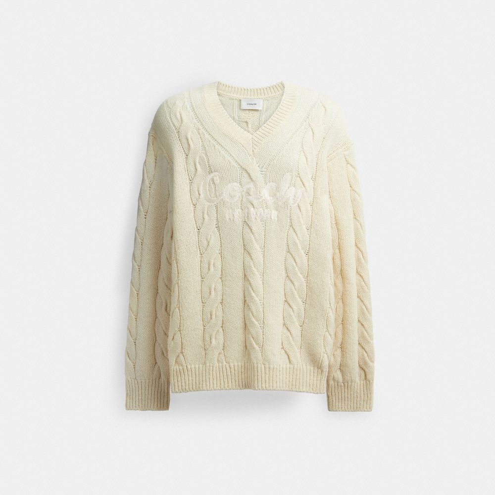 White Men Coach Signature In Recycled Wool Sweaters | NZ_CH13313