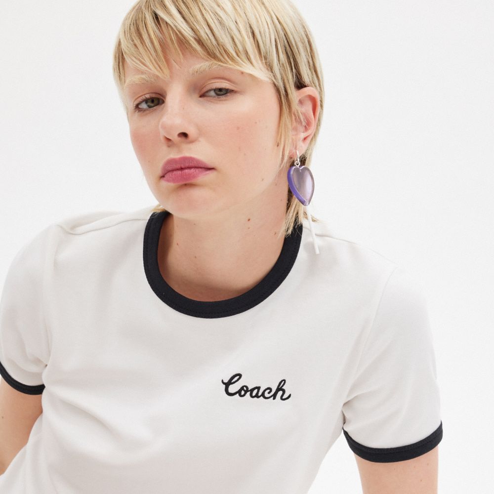 White Women Coach Ringer T Shirts | NZ_CH95281