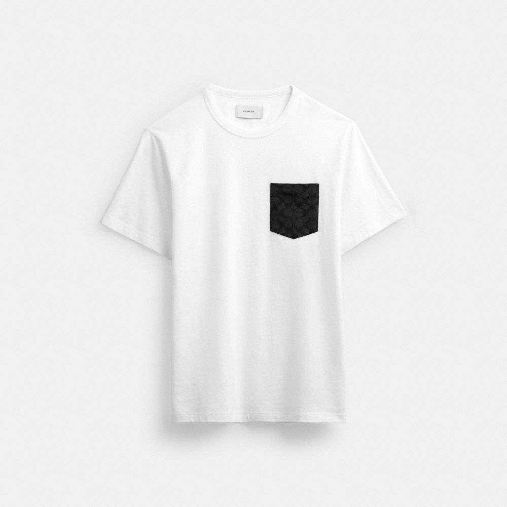 White / Grey Men Coach Essential Pocket T Shirts | NZ_CH24829